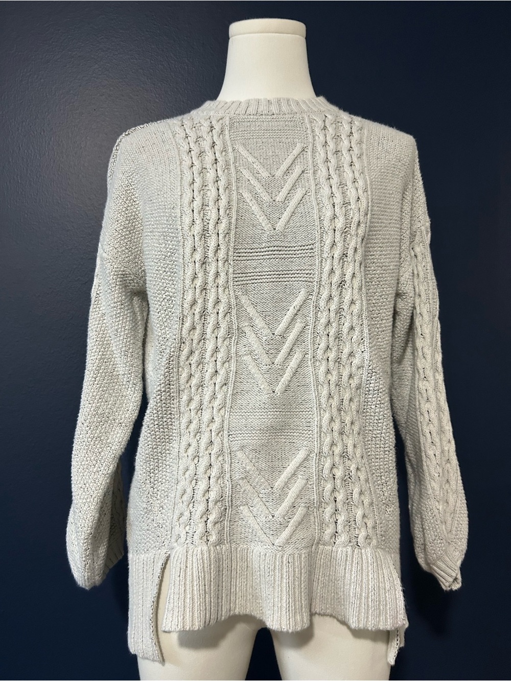BDG Light Gray Cable Knit Crewneck Sweater